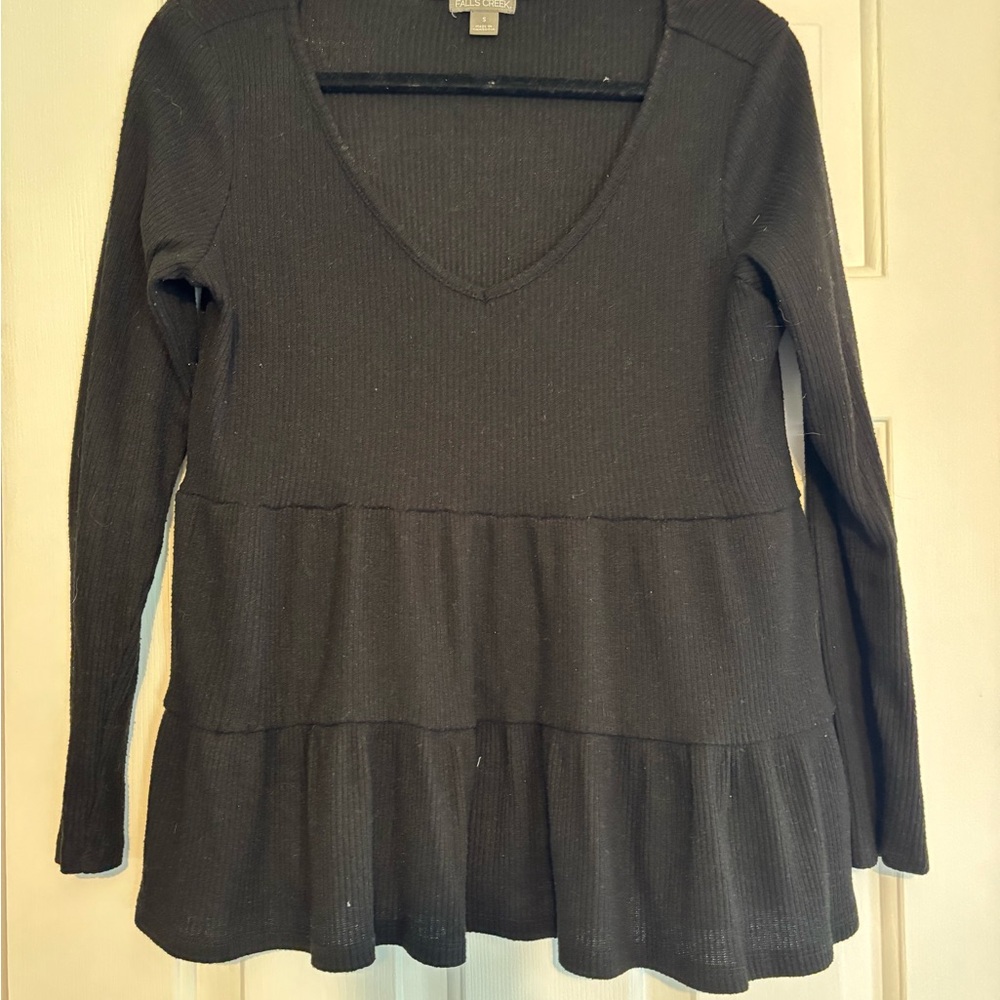 Falls Creek Gray Peplum Long Sleeve Blouse